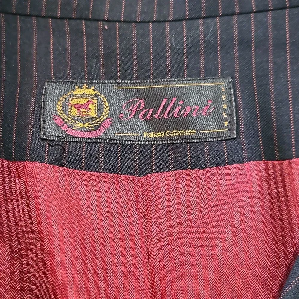 Men's Pallini Navy & Burgundy Double-Breasted Pinstripe Blazer Size 46R